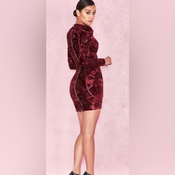 House of CB burgundy velvet and sequin dress - Picture 4 of 5